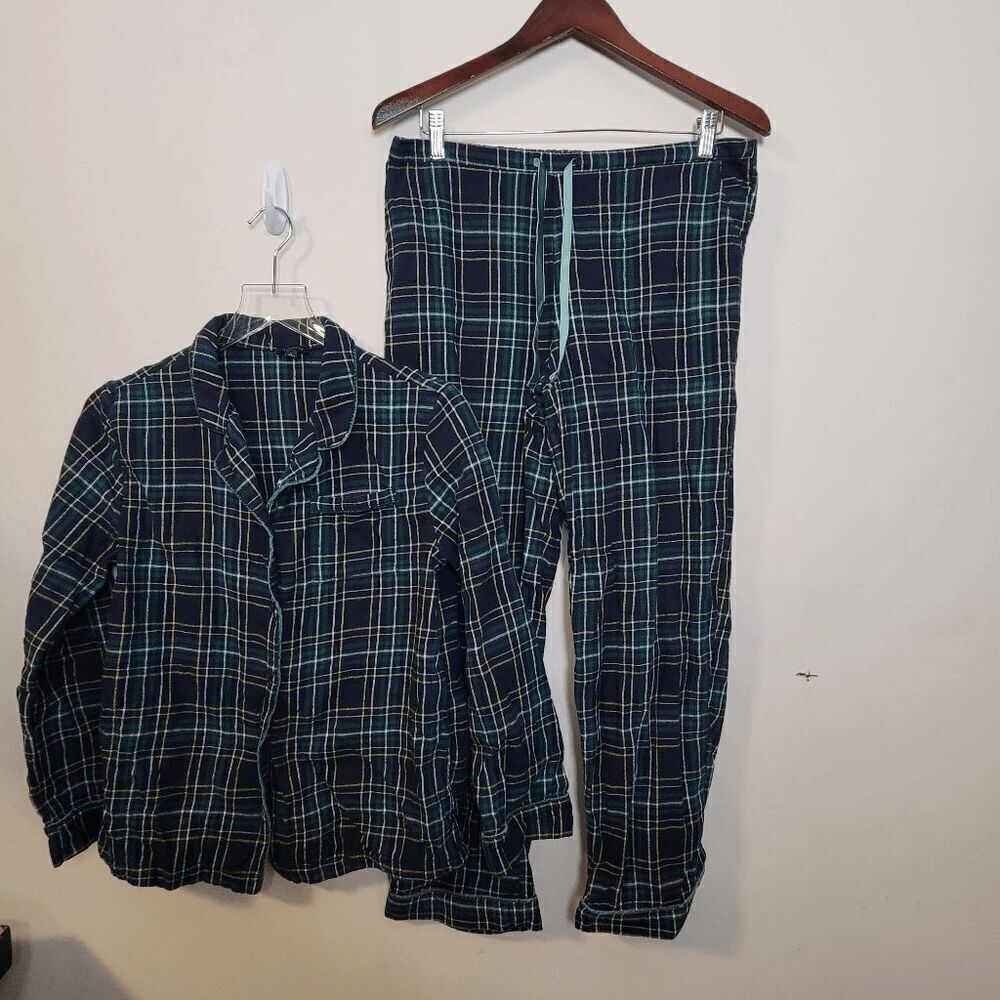 Talbots Flannel Cotton Button Down long sleeve plaid top and Pajama Set Women's